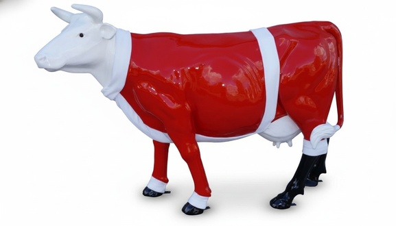 Red/white/black painted abstract cow decorative sculpture 216 cm height