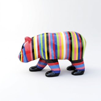 Multi-colored decorative sculpture of gloss bear figure with stripes 165x90cm sizes