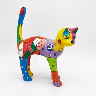 Decorative modern art sculpture designed as a gloss multi-colored cat 110 cm