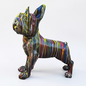 Black colored decorative sculpture of bulldog with colorful stripes 178x180 cm sizes