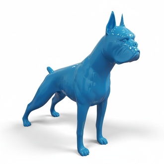 Full blue colored decorative sculpture of gloss bulldog figure 178x190cm sizes