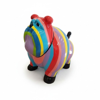 Decorative sculpture designed as a gloss cartoon dog in colorful pink tone stripes 63x75cm
