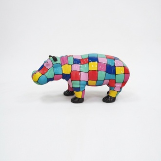 Decorative sculpture designed as a gloss hippopotamus in colorful mosaic patterns 32x72cm