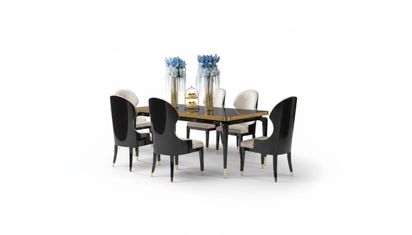 Design Dining Room Chair Set Metal Tables Armchairs 4x Chairs Table Set 4pcs.