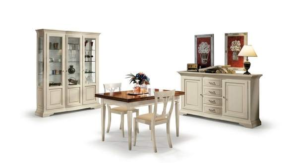 Design dining room set 5 pieces wood furniture chest of drawers 2x chair table showcase new
