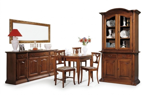 Design Dining Room Set 6pcs Wood Furniture 4x Chair Table Glass Cabinet Group New