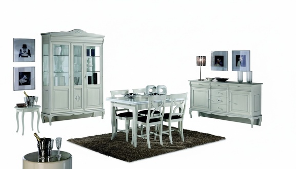 Design dining room set 7 pieces wood furniture chest of drawers 4x chair table showcase new
