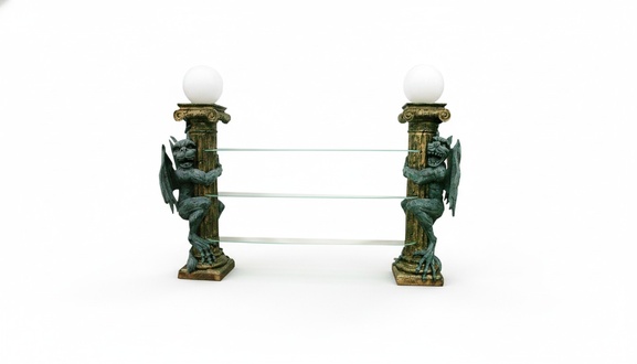 Design glass shelves with lamps on sides designed as antique roman columns 1835