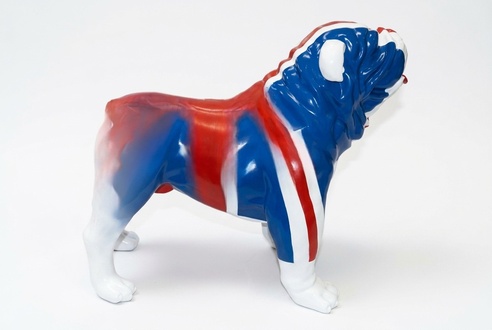 Design colorful gloss pug figure with GB flag picture for garden decorative sculpture 92cm