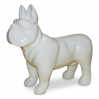 Decorative garden sculpture designed as full white colored gloss puppy figure c766
