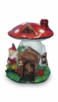 Decor figure designed as a dwarf with his house from amanita mushroom 71cm