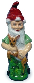 Colorful decor figure designed as a dwarf in the forest holding a fawn 72cm