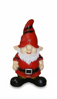 Decor figure designed as a standing dwarf dressed in a full red suit 76cm