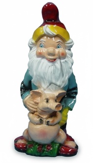 Gloss decor figure designed as a garden dwarf holding a piglet 80cm
