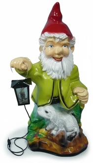 Lighting decor figure designed as a dwarf holding a lamp saying with a lamb 80cm