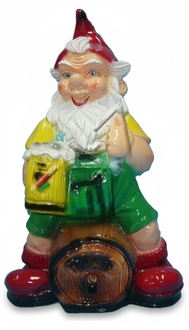Decor figure designed as a sitting on a wooden barrel with a beer 70cm