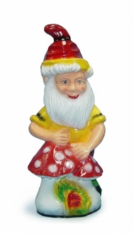 Decor figure designed as a dwarf in yellow suit with amanita mushrooms 73cm