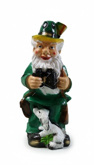 Green colored decor figure designed as a dwarf hunter with a puppy 70cm