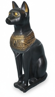 Ancient egyptian decorative sculpture designed as black sitting cat 73cm height