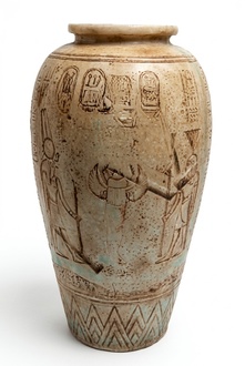 Ancient egyptian deco figure of a milk colored vase with hieroglyphs 63cm