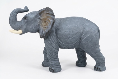 Full silver colored decorative garden sculpture of baby elephant figurine 180cm length