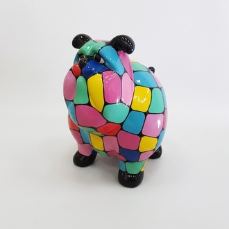 Decorative sculpture designed as a gloss cartoon dog in colorful mosaic patterns 63x75cm