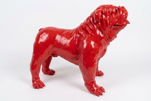 Full red colored garden decorative sculpture of gloss dog figure73x92 cm