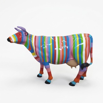 Decorative sculpture designed as gloss bull figure with colored stripes 147x210cm sizes