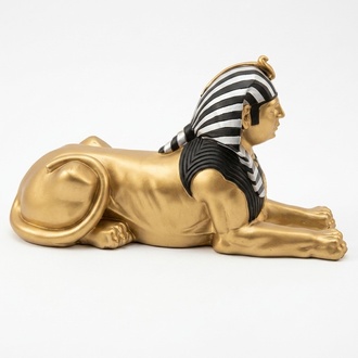 Full gloss golden colored ancient egyptian deco figure of a sphinx 40x74cm