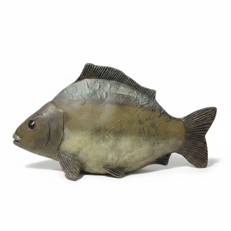 Decorative sculpture designed as an original colored fish of carp 45x90x24cm
