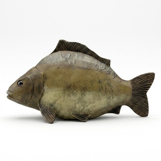 Decorative sculpture designed as an original colored fish of carp 45x90x24cm