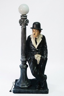 Deco light figure designed as an original colored charlie chaplin with a lamp 123x52cm