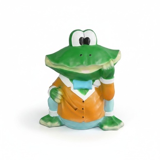 Decorative sculpture designed as green frog in yellow suit figure 75cm height C166