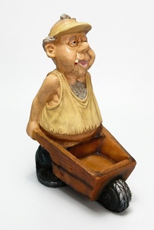 Gardener man carrying a wooden wheelbarrow decorative sculpture 80cm B161