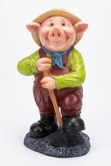 Old pig gardener with a shovel decorative garden sculpture 85cm height c219