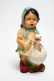 Decorative figure of a rustic little girl holding a duck 49cm