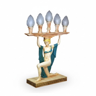 Antique greek semi-naked figure statue style table lamp, model - 6925, 81cm high