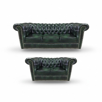Design green modern sofa set living room 2-piece Chesterfield leather sofa