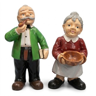 Decor gloss sculpture designed as standing adults in colorful dresses 72cm & 68cm