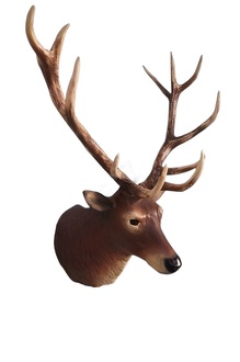 Wall decorative sculpture designed as a natural brown colored reindeer head with massive horns 125x80cm