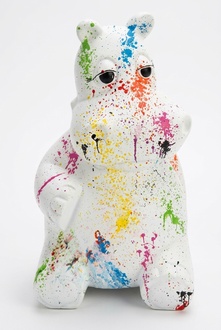 Full white colored decorative gloss hippopotamus sculpture with colorful patterns 50 cm height