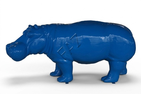 Full blue painted decorative hippopotamus figure sculpture 171cm length C720R