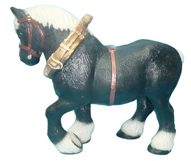 Decorative sculpture designed as full black colored pony with white mane 76 x 93 cm