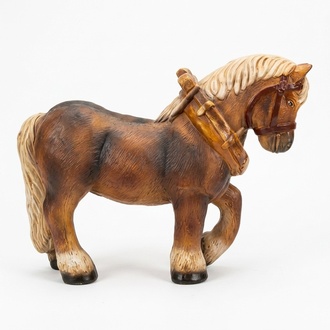 Decorative sculpture designed as dark brown colored pony with beige mane 52cm height