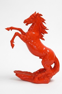Decorative garden sculpture designed as gloss full red colored horse figure C710
