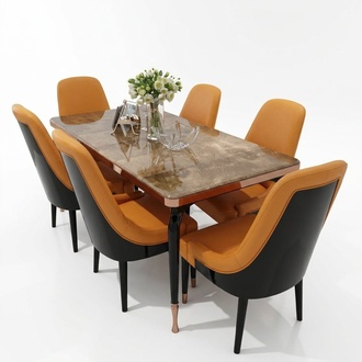 Design Hotel Furniture Table Group + 6 Armchairs Chairs Back Chair Table Dining Set