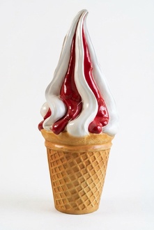 Decorative sculpture designed as white red colored standing ice-cream 130x56cm B433