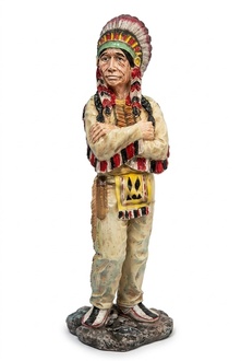 Red indian adult figure in a traditional suit standing on a stone 90cm