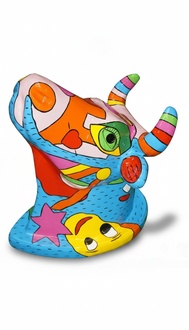 Decorative sculpture designed as ocean colorful gloss cow head figure 75cm height