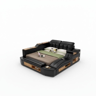 Design Leather Beds Hotel Double Multifunction Bed Bluetooth Boxes Luxury New